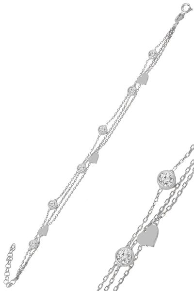 Gümüş  rodyumlu zirkon taşlı kalp figürlü bileklik SGTL11011RODAJ