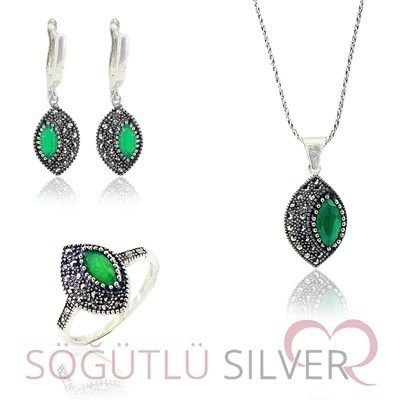 marcasite and root emerald triple set