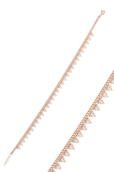 Silver rose zircon stone pyramid anklet with gourmet chain