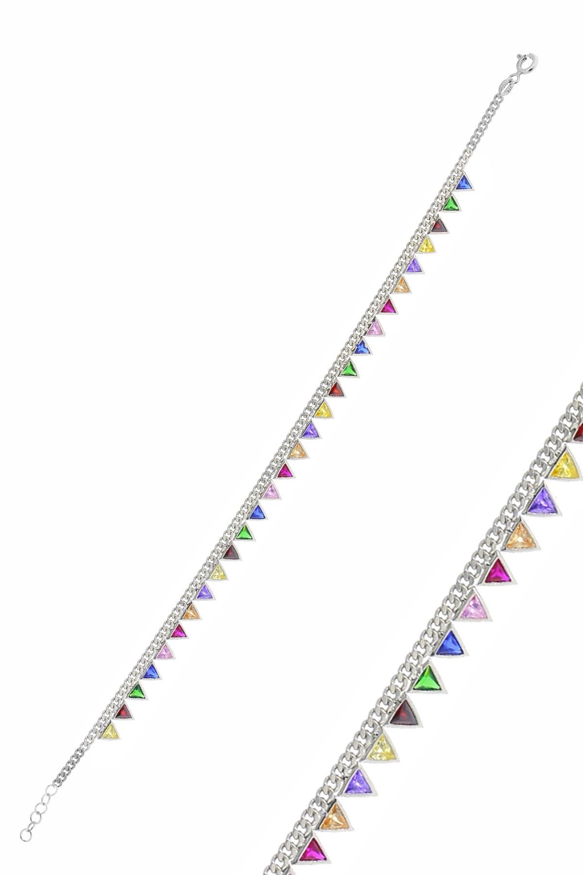 Gümüş rodyumlu renkli taşlı  gurmet zincirli piramit halhal SGTL10531RODAJ