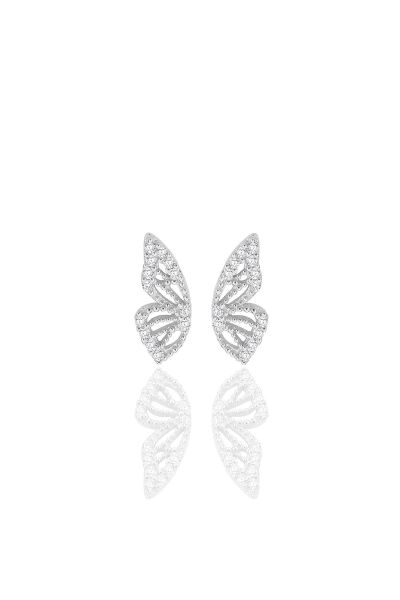Gümüş rodyumlu zirkon taşlı özel tasarım kelebek küpe SGTL12261RODAJ
