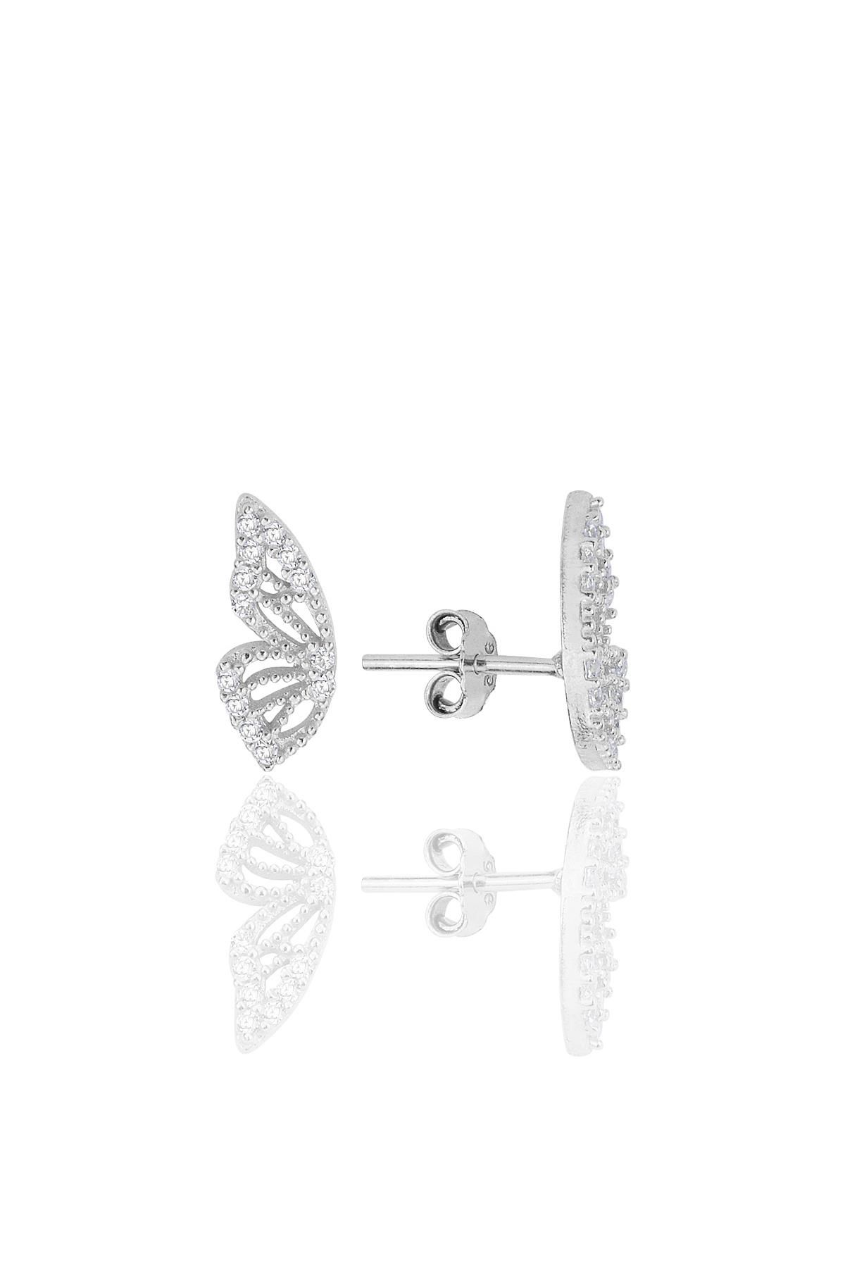 Gümüş rodyumlu zirkon taşlı özel tasarım kelebek küpe SGTL12261RODAJ