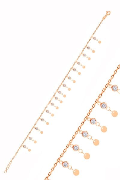 Silver rose zircon stone double row sequin anklet