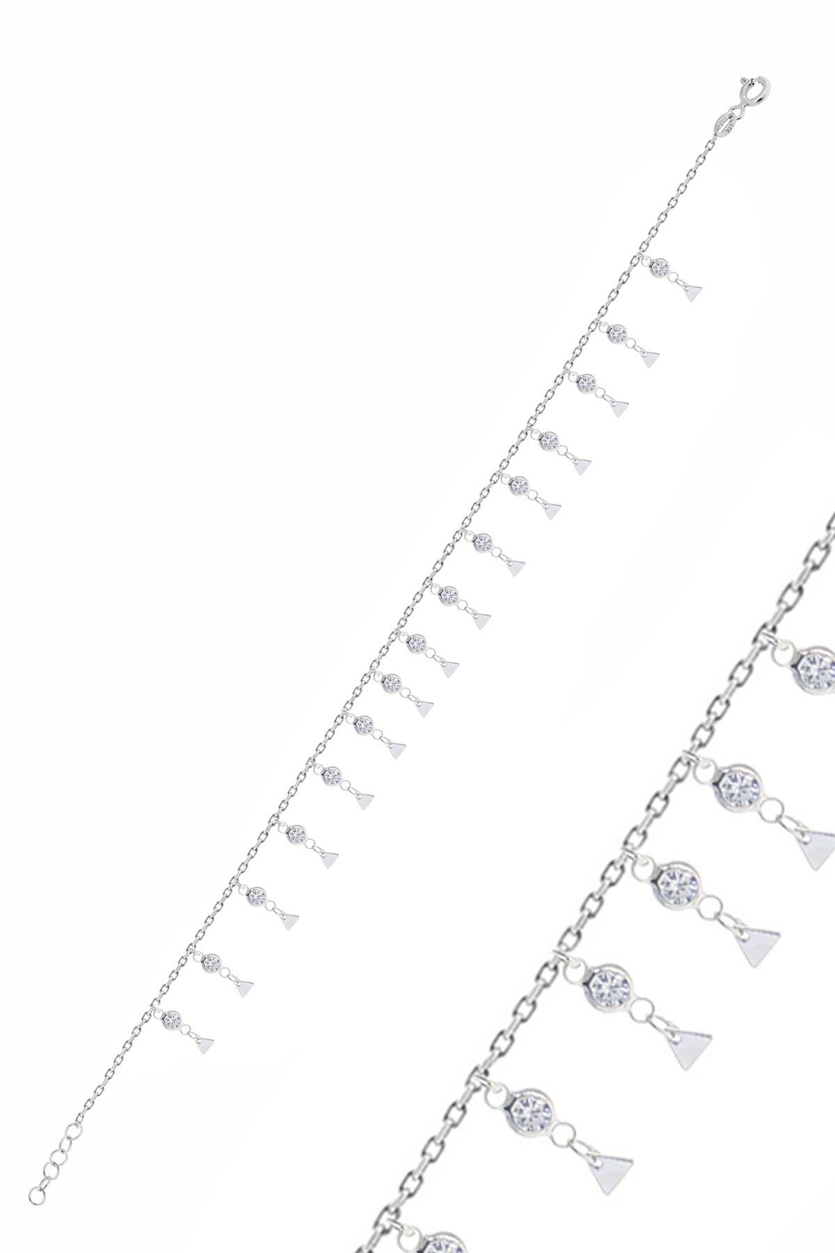 Gümüş rodyumlu zirkon taşlı çift sıra üçgen pullu halhal SGTL10536RODAJ
