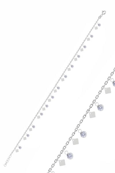 Sterling silver rhodium-plated zircon stone sequin anklet