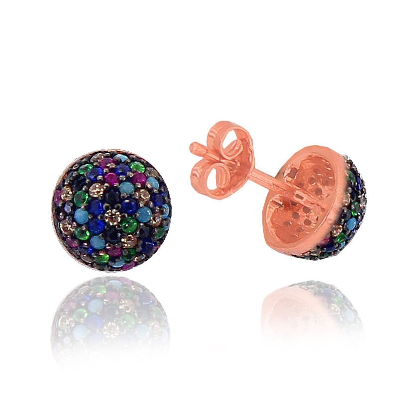 colored stone half ball earrings