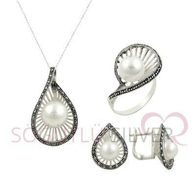 marcasite and pearl stone triple set