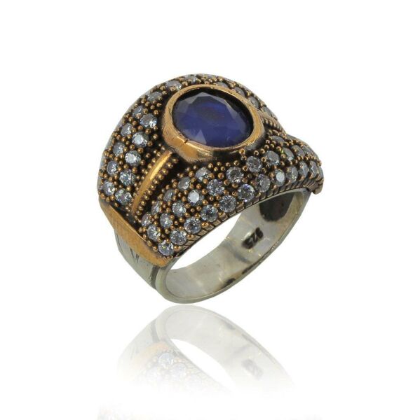 Authentic ring with sapphire and zircon stones