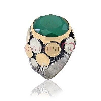 Spotted Root Emerald Stone Sterling Silver Ring