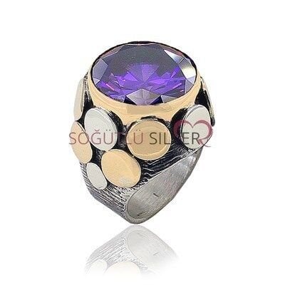 Spotted Amatist Stone Sterling Silver Ring
