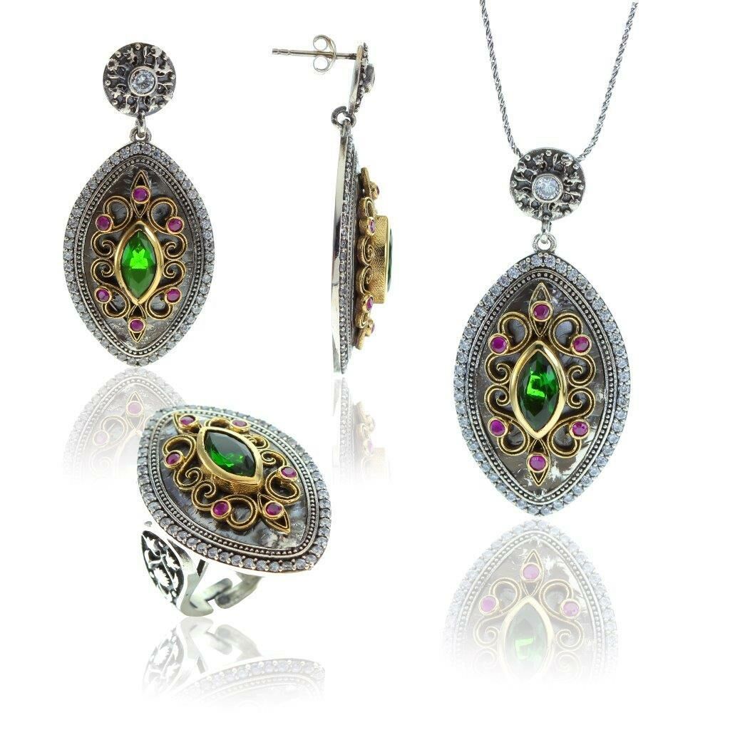 Ruby Emerald and Zircon Stone Trioset