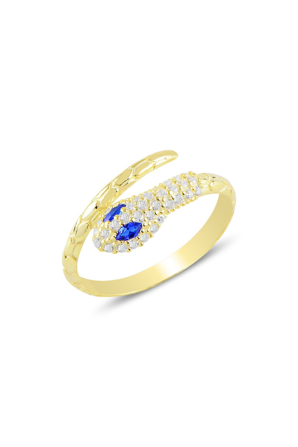 Sterling silver gilded sapphire and zirconia adjustable snake ring