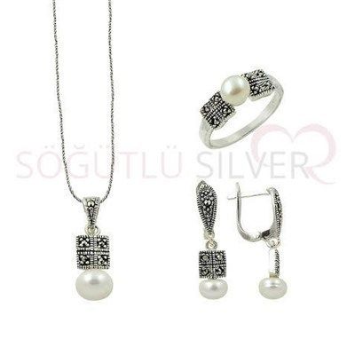 Set of three with marcasite pearls