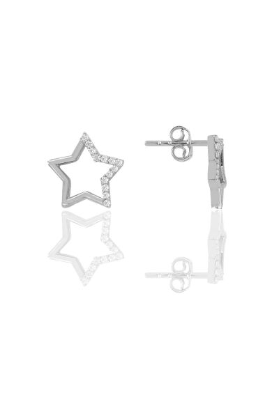 Gümüş rodyumlu zirkon taşlı çivi modeli yıldız küpe SGTL12214RODAJ