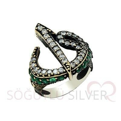 vav and elif letter root emerald and zircon stone ring