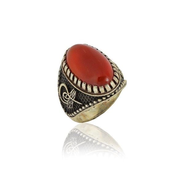 men's ring with agate stone and ottoman monogram