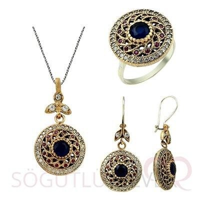 Authentic trio set with root sapphire and zirconia