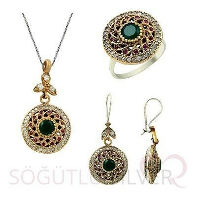 trio set with root emerald and zircon