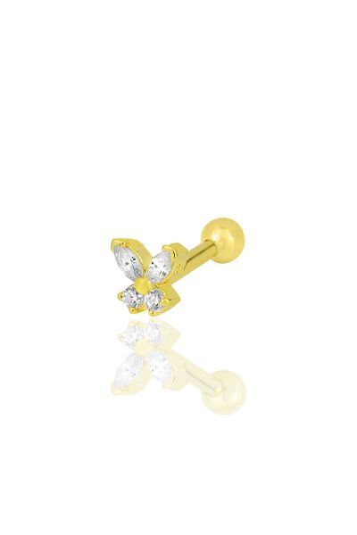 Gümüş altın yaldızlı baget taşlı kelebek modeli Tragus helix Piercing küpe SGTL12201GOLD