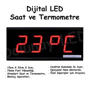 Dijital LED Saat Termometre 76mm