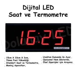 Dijital LED Saat Termometre 76mm