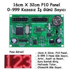 Kazasız Gün Sayıcı P10 Panel Kontrol Kartı 0-999