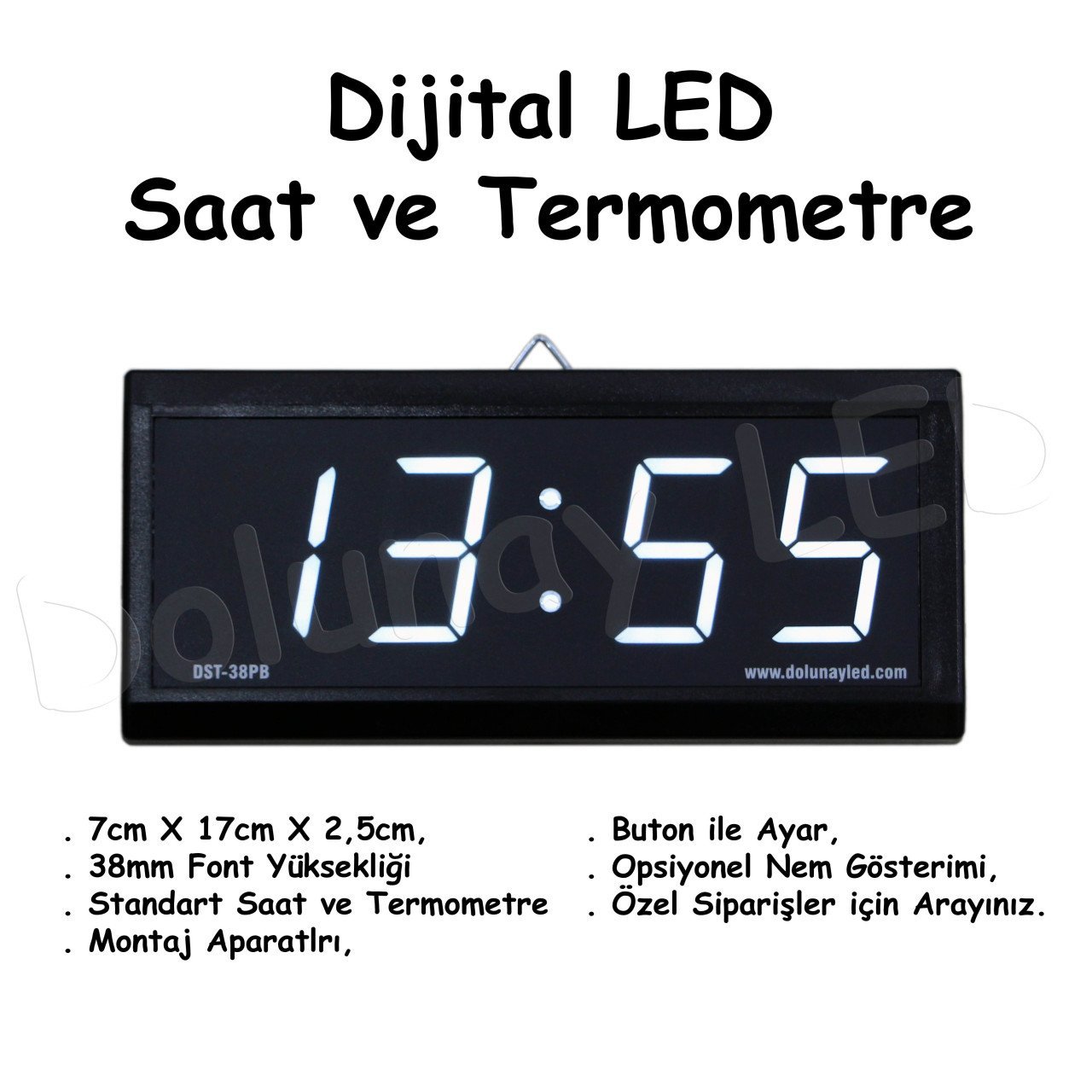 Dijital Saat Termometre 38mm Beyaz