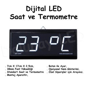 Dijital Saat Termometre 38mm Beyaz