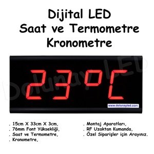 Dijital LED Saat Termometre Kronometre 76mm