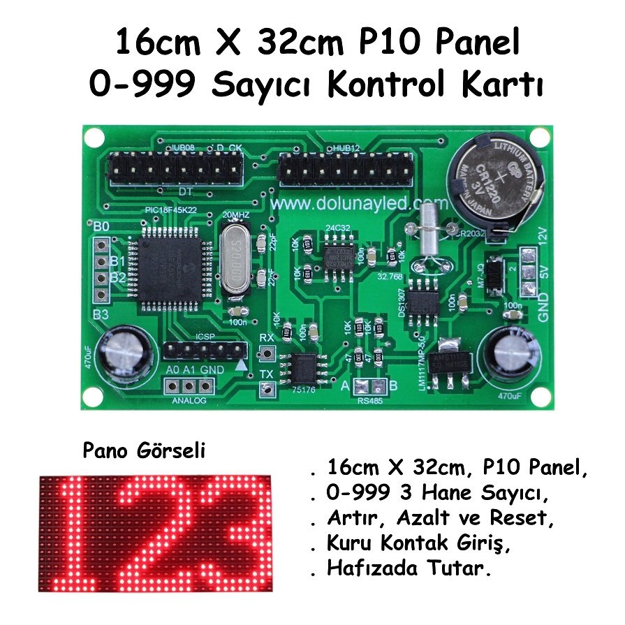 Askıda Ekmek Sayıcı P10 Panel Kartı 16cm x 32cm 0-999