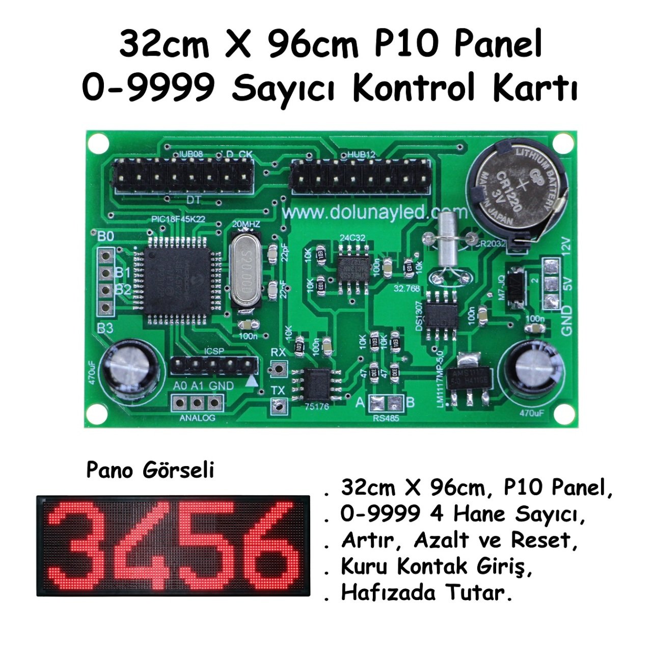 Sayıcı Kontrol Kartı P10 32cm x 96cm 0-9999