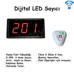 Dijital LED Sayıcı 76mm 3 Hane, Kablosuz