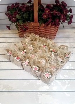 25 li jüt İpten Mini Pudra+Krem Çiçek Sepet Süslü Söz-Nişan Sekeri