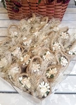 25 li jüt İpten Mini Krem Çiçek Sepeti Süslü Söz-Nişan Sekeri