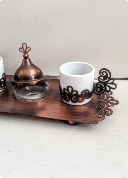 2 li Kahve Fincanı Seti (Metal Tepsili / Lazer Kesim)