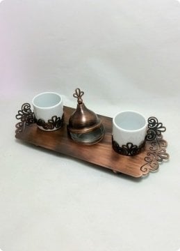 2 li Kahve Fincanı Seti (Metal Tepsili / Lazer Kesim)