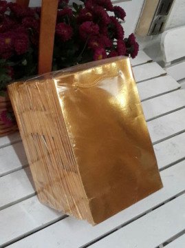 25 Li Altın Renkli Hediyelik Karton Çanta 11x17 Cm