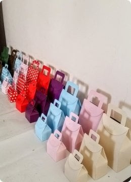 50 Li Selefonlu Karton Mini Hediyelik Çanta (Kırmızı Puanlı)