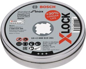 Bosch X-LOCK 115 x 1mm Inox-Paslanmaz Kesme Taşı 10'lu 2608619266