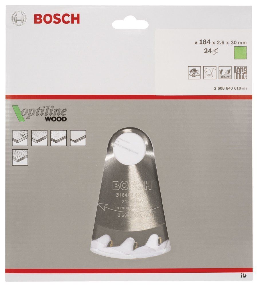 Bosch Optiline Ahşap 184x30mm 24 Diş Daire Testere Bıçağı 2608640610