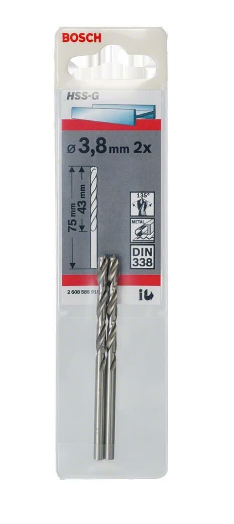 Bosch HSS-G 3,8 mm 2'li Taşlanmış Metal Matkap Ucu 2608585915