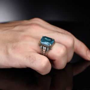 Zincir Serisi 925 Ayar Blue Topaz Erkek Gümüş Yüzük