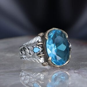 Zincir Serisi 925 Ayar Blue Topaz Taşlı Erkek Gümüş Yüzük