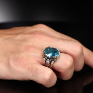 Zincir Serisi 925 Ayar Blue Topaz Taşlı Erkek Gümüş Yüzük