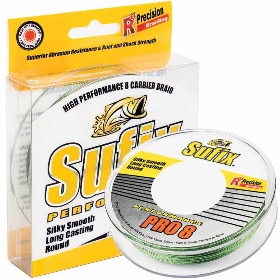 Fil De Pêche Sufix PERFORMANCE PRO 8 - 350 M, 0.27 Mm, 22 Kg, Vert Lo-Vis, Avec émerillon