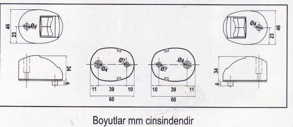 Fos Led 12,İskele ve  Sancak Seyir Feneri 112,5 Derece,Siyah, Yüzey Monte
