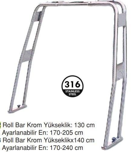 Roll Bar Krom Yükseklikx140 cm  Ayarlanabilir En: 170-240 cm