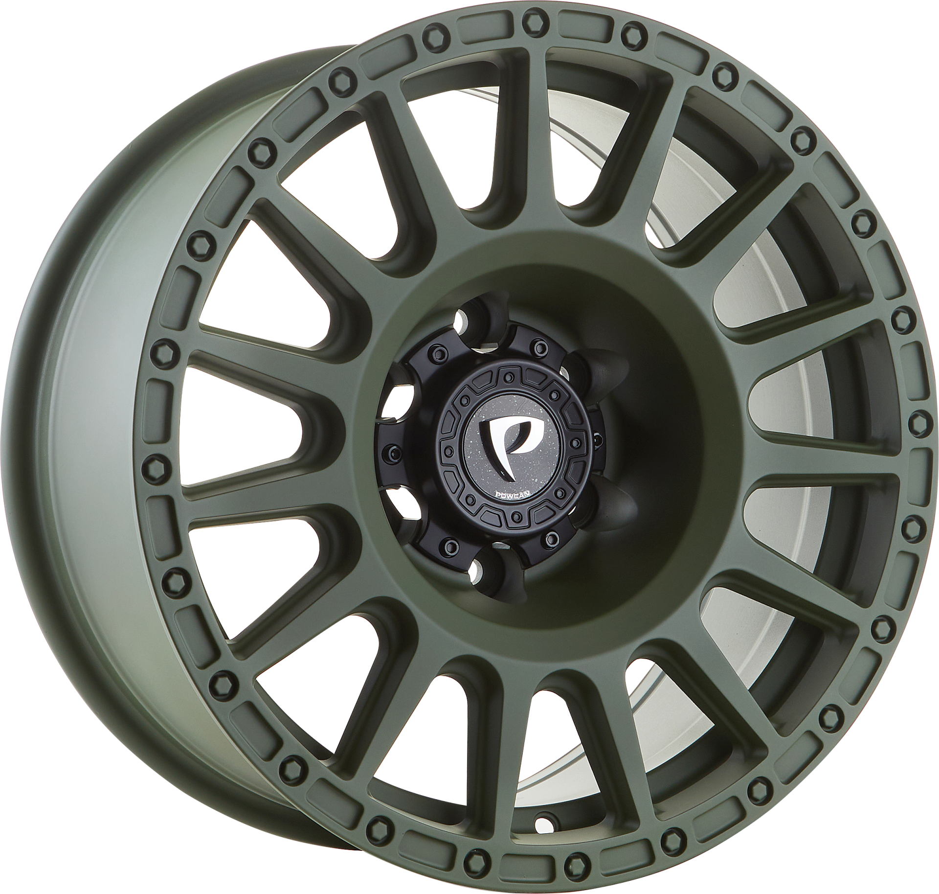 Powcan 5877  17X8.0  6X139.7 ET-15  MATOLIVE GREEN+MAT BLK CAP