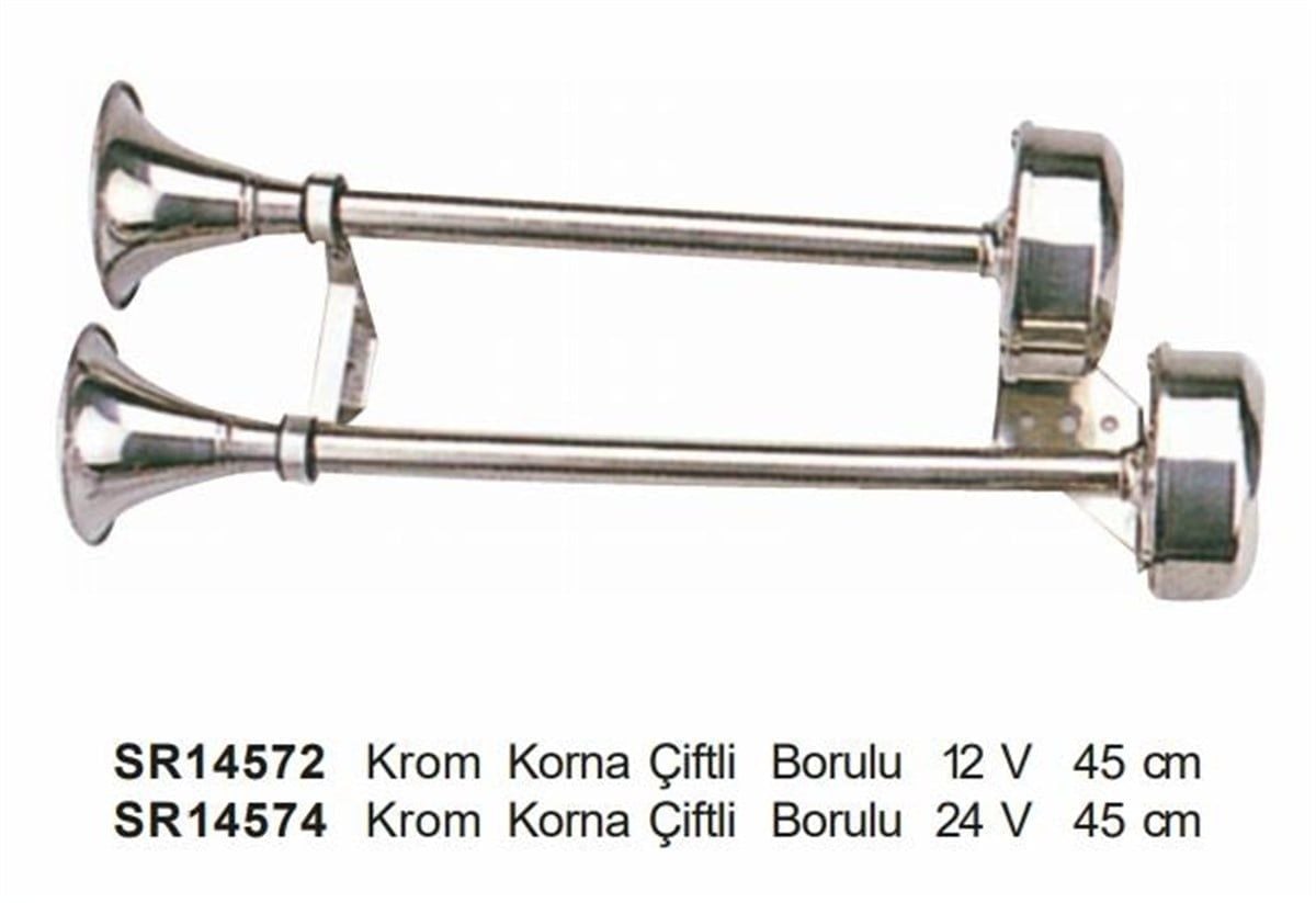 Krom Elektrikli Korna Çiftli 24V 45 Cm