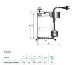 Wilo Drain 13.8 Compact Gizli Flatörlü Az Kirli Su Drenaj Dalgıç Pompa 5 Mt. Kablolu 8 mss 13 m³/h 220 Volt